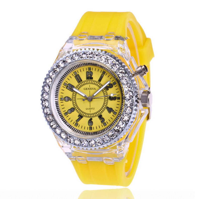 LED light frame Geneva quartz silicone women's wristwatches