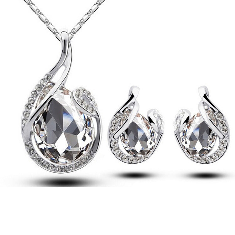 Halskette Ohrringe Tropfenform 3-Teiliges Strass Modeschmuck-Set