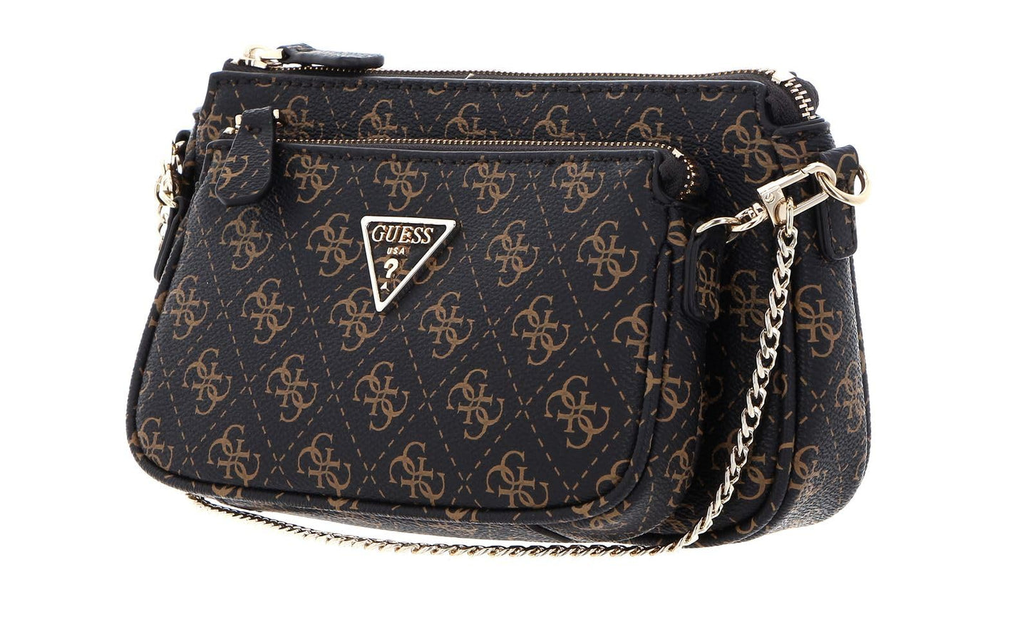GUESS Damen Noelle Dbl Pouch Crossbody Bag, Braun