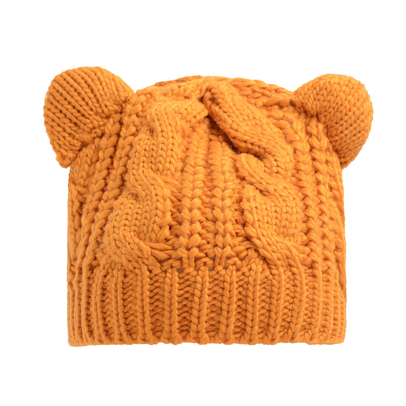 Handgefertigte niedliche 3D-Katzenohren-Strickmütze