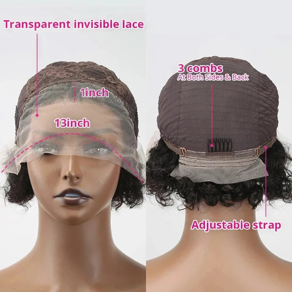 Pixie Cut perruque Short Curly Human Hair Wigs perruque bresillienne Remy Hair 13X1 Transparent Lace Wigs For Women Sale
