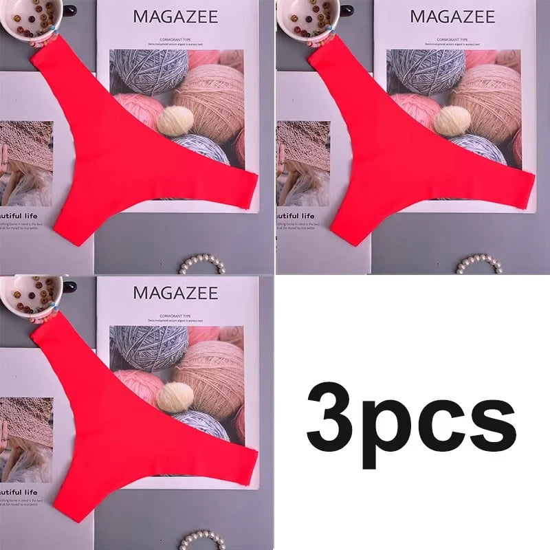 3PCS Panties Women Ice Silk Underwear Low Waist V-Waist Briefs Cotton Crotch Breathable Quick-Drying Sports Underwear