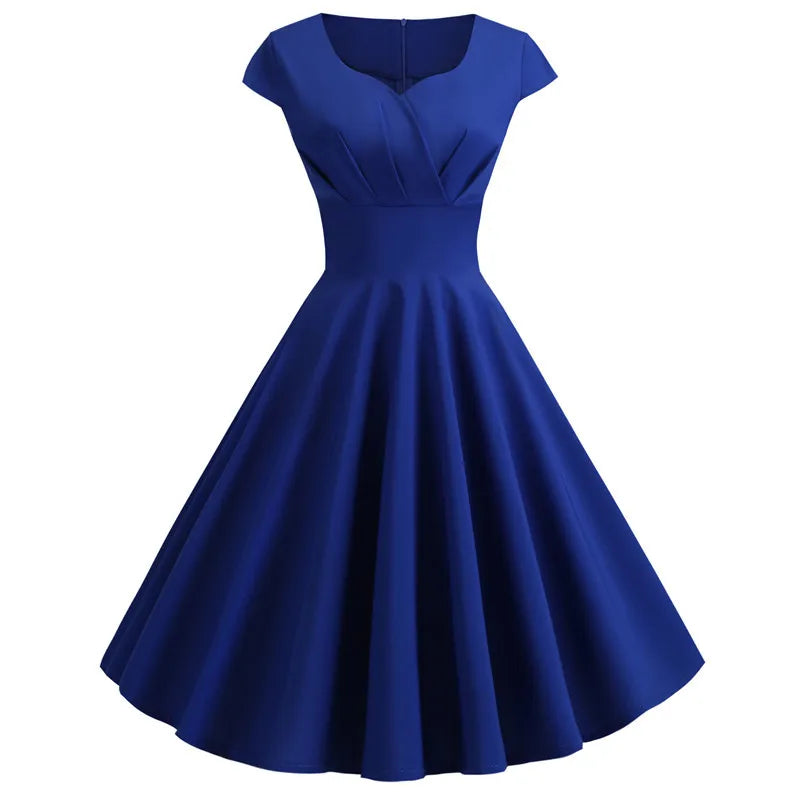 Pinkes Sommerkleid Damen V-Ausschnitt Vintage Robe Elegant Retro Pin Up Party Büro Midikleider