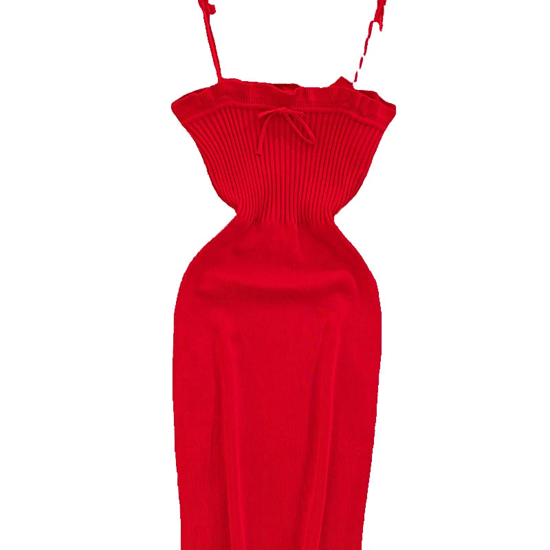 2024 Ribbed Lace Up Dress Elegant Solid Slim Ruffle Trim Dress Women's Clothing Bodycon Short Mini Dress