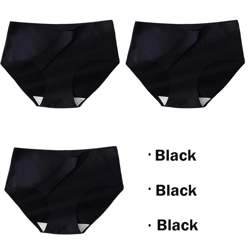 3Pcs/Lot Women's Panties Girls' Underwear Ice Silk Sexy Lingeries Female Soft Seamless Underwear Plus Size Triangle Shorts Cold