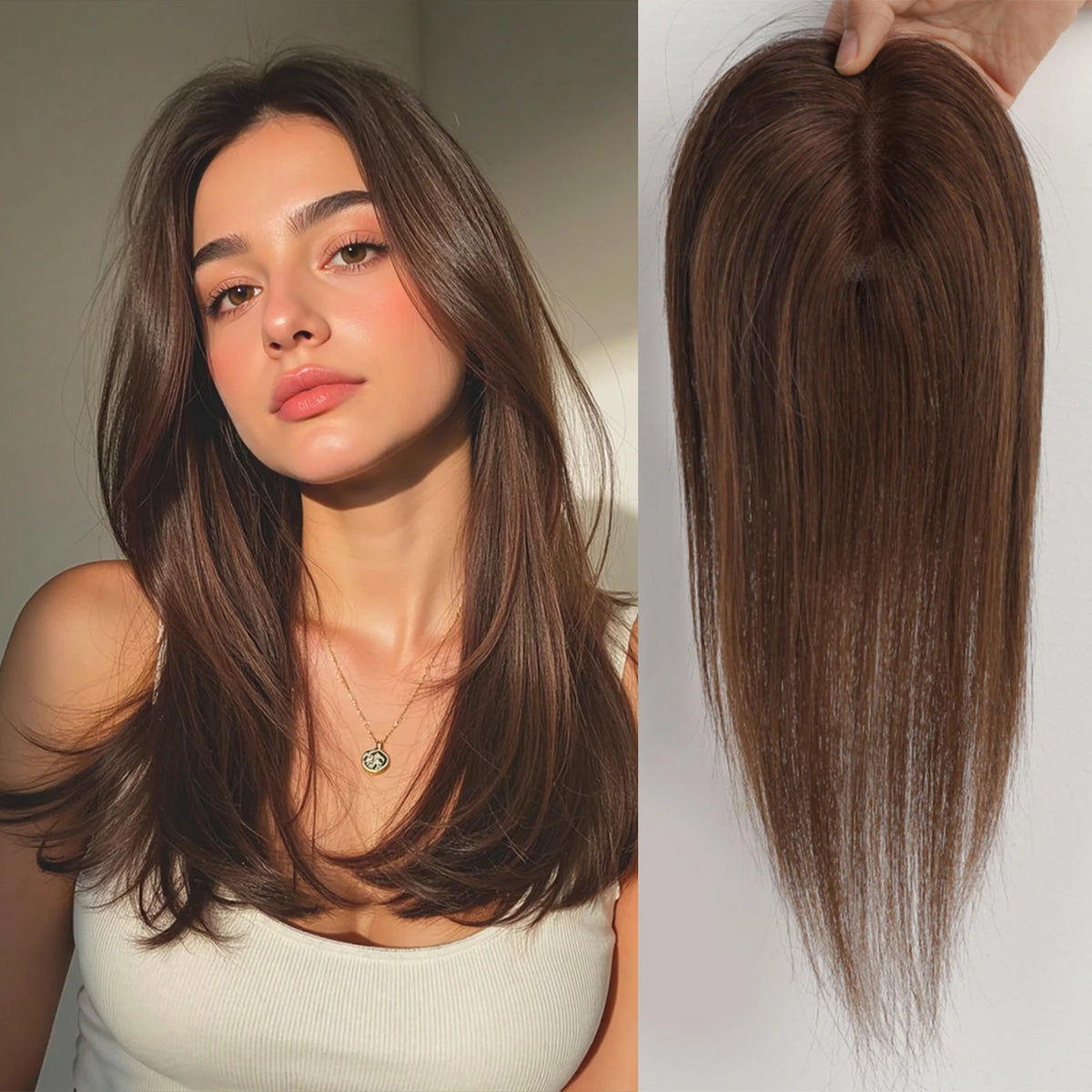 Light Brown Blonde Ombre 12 Inch Human Hair Toppers Lace Base Clip In Hairpiece for Women 100% Remy Human Hair Extensions