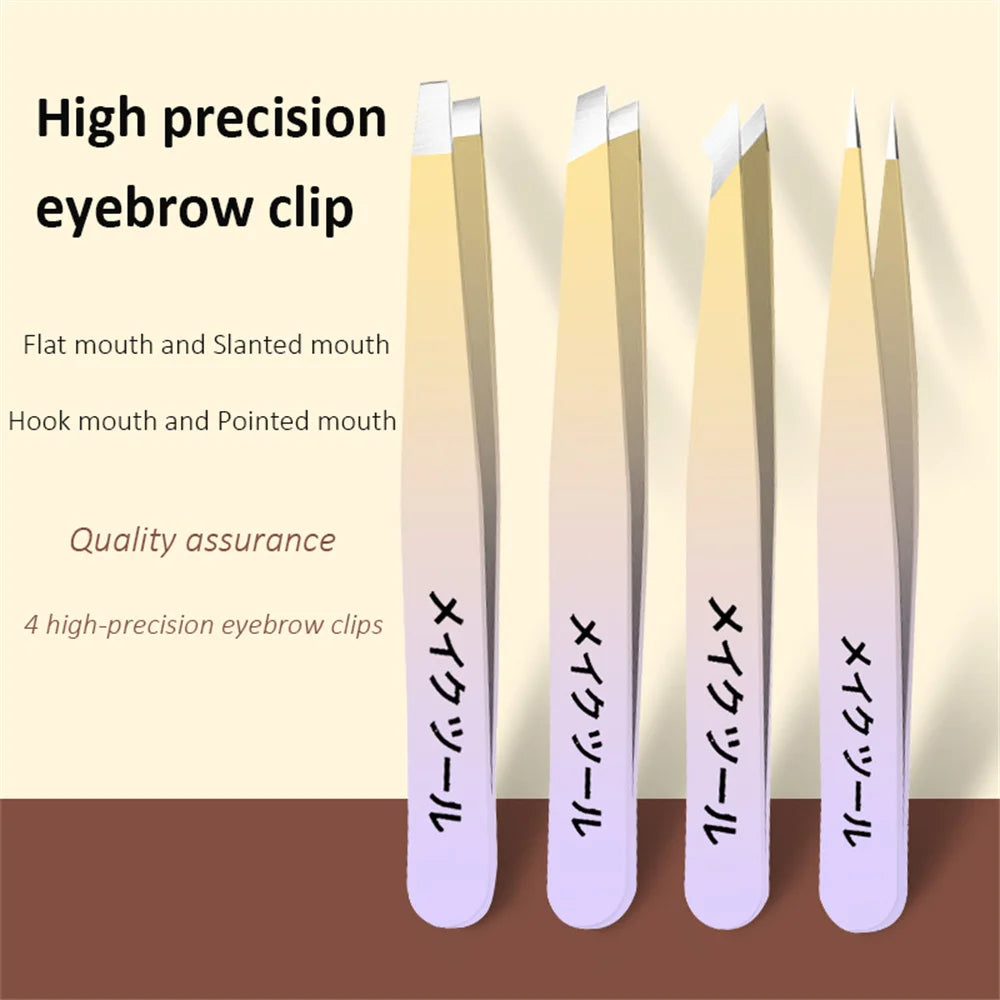 Ouriner Augenbrauenpinzetten-Set 4-teilig Edelstahl-Augenbrauenpinzetten Professionelles Beauty-Tool-Set für Gesichtshaare und einwachsende Haare