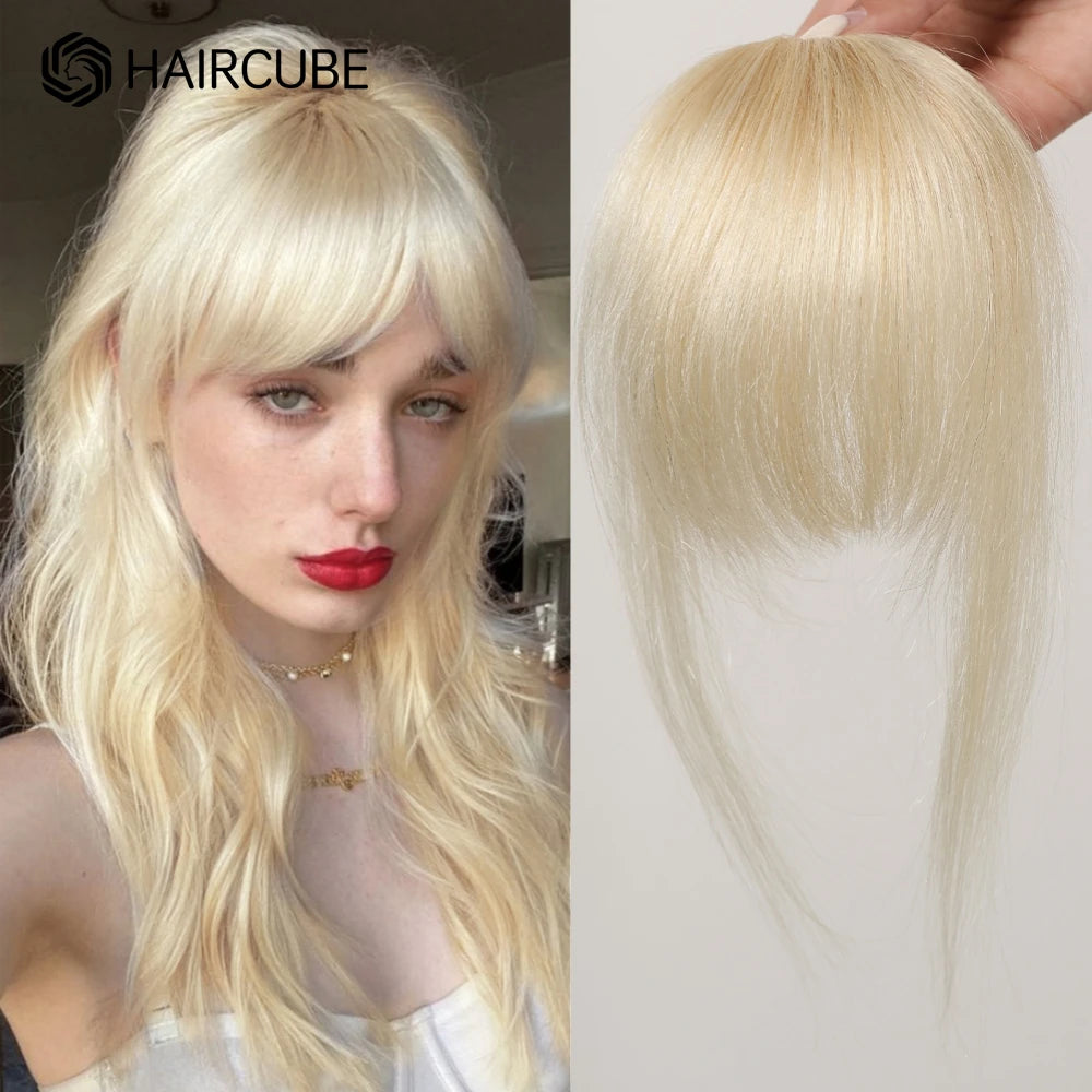 100% Human Hair Bangs Natural Brown Wispy Bang Hair Clip in Bangs Fringe with Temples Hairpiece for Women Clip on Air Bang 4.5in