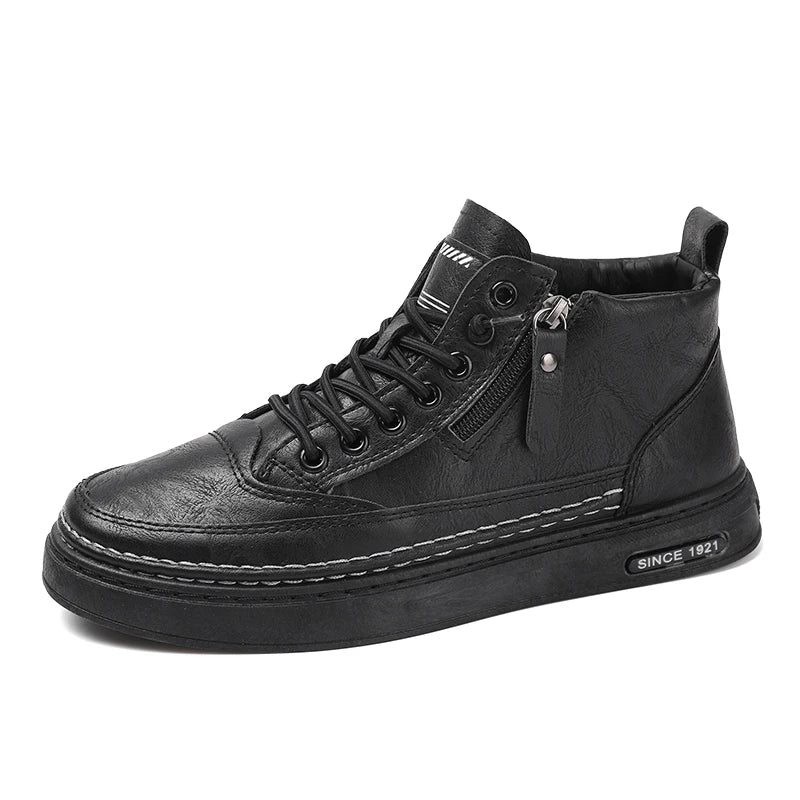 Herrenstiefel Herbst und Winter warme Plüsch-Outdoor-Freizeitstiefel Workwear-Stiefel modische vielseitige Komfort-Lederstiefel mit weicher Sohle