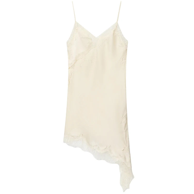 HXAO Damen Kleider Spitze Asymmetrisches Slip-Kleid Sommer 2025 Sexy Abendkleider Damen Mini Braun Ärmellos Rückenfrei Vestidos