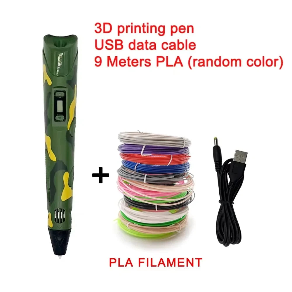 HOMEFISH Elektronischer 3D-Druckstift mit 9 m PLA-Verbrauchsmaterial, Hochtemperatur-3D-Graffiti-Werkzeug, intelligentes Spielzeuggeschenk