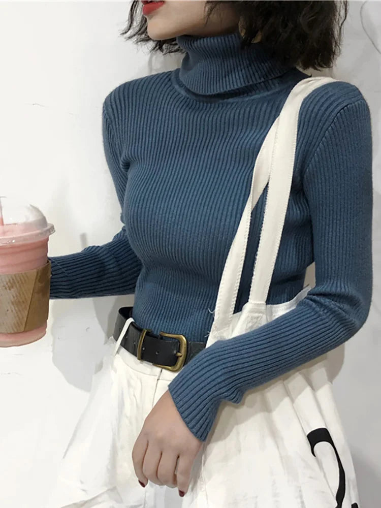 Turtleneck Sweater Womens 2025 Autumn Winter Tops Korean Slim Women Pullover Jumper Knitted Sweater Pull Femme Hiver Truien