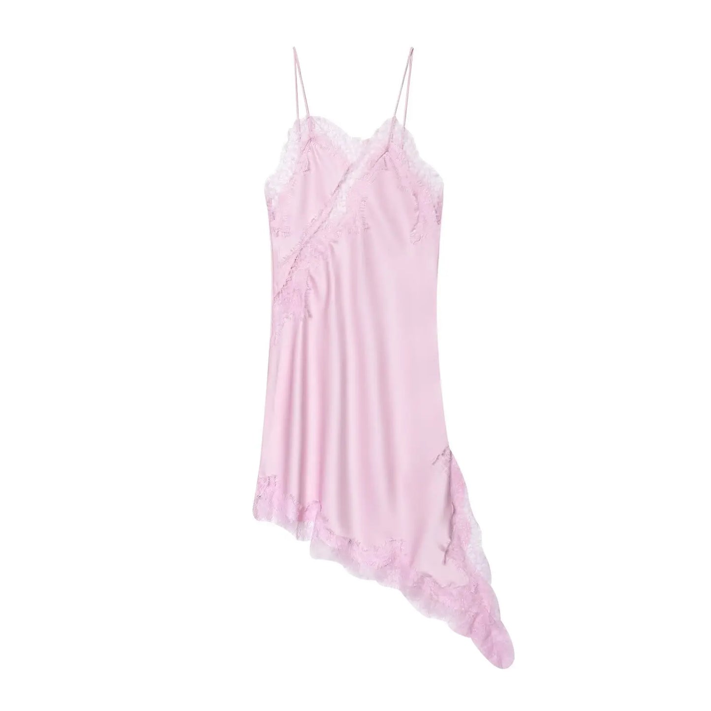 Satin Sexy Spitze Spleiße Kurze Neckholder-Kleid Damen Ärmelloses Rückenfreies Asymmetrisches Sexy Partykleider 2026 Sommer Damenkleid
