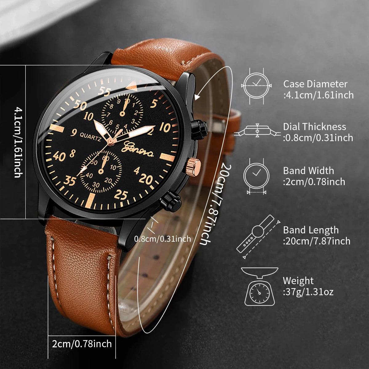 4TEILE/Set Herren Business-Armbanduhren Mode Arabisches Zifferblatt Lederband Quarzuhren Vintage Armbänder Set (Ohne Box)