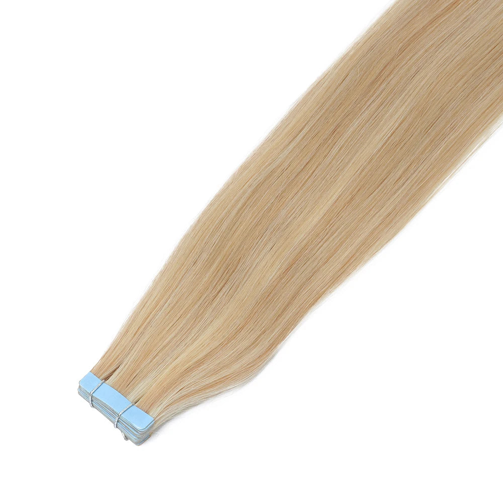 MRSHAIR Tape in Hair Extensions Human Hair Blonde Seamless Tape Hair Extensions 4x0.8cm Skin Weft PU Tape On Hair 20PCS 12"-24"