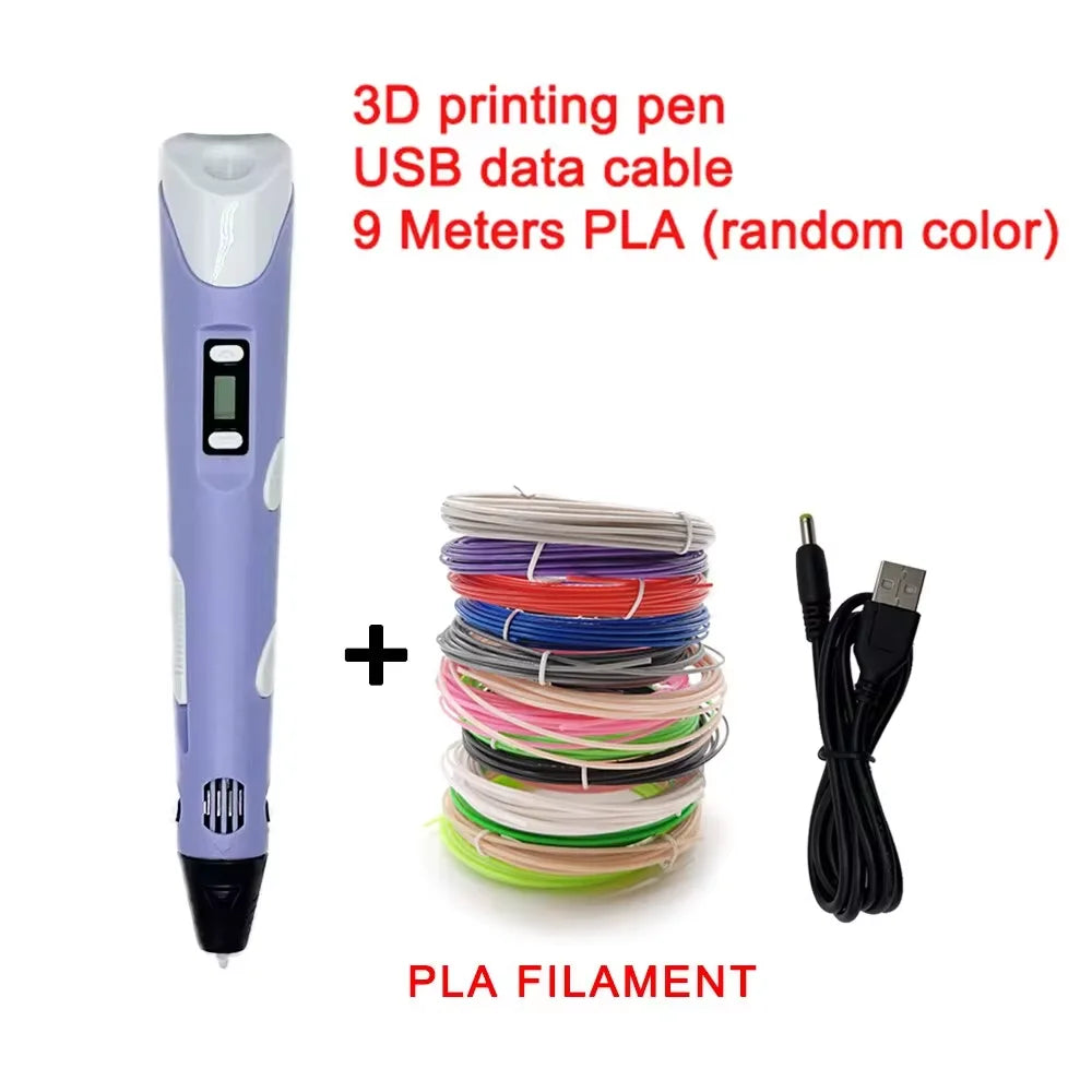 Elektronischer 3D-Druckstift mit 9m PLA-Verbrauchsmaterialien Hochtemperatur 3D Graffiti Tool Intelligentes Spielzeug Weihnachts- und Geburtstagsgeschenk