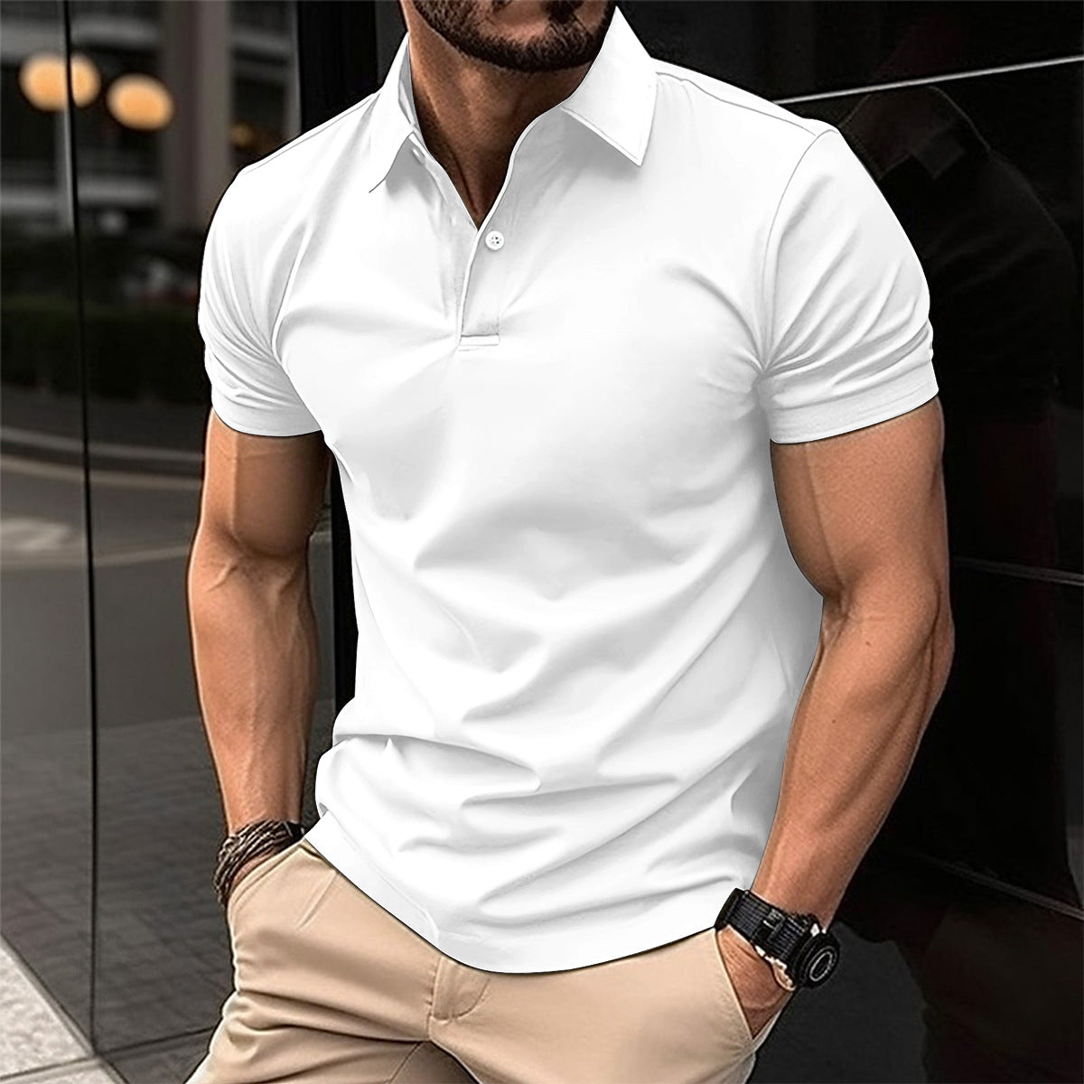 Kurzarm Knopfleiste Revers Poloshirt