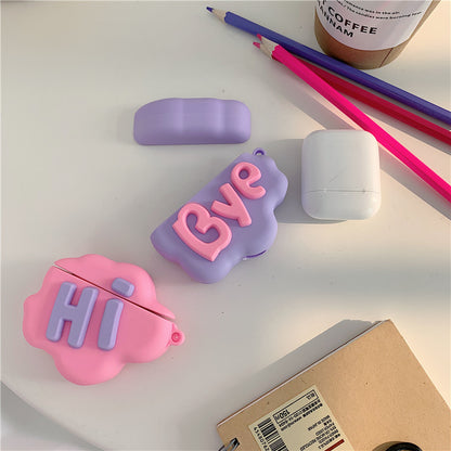 AirPods 2 Case 3D HI BYE Cloud Letters Cartoon Soft Silicone Cases for Wireless AirPods - Cute Protective Case