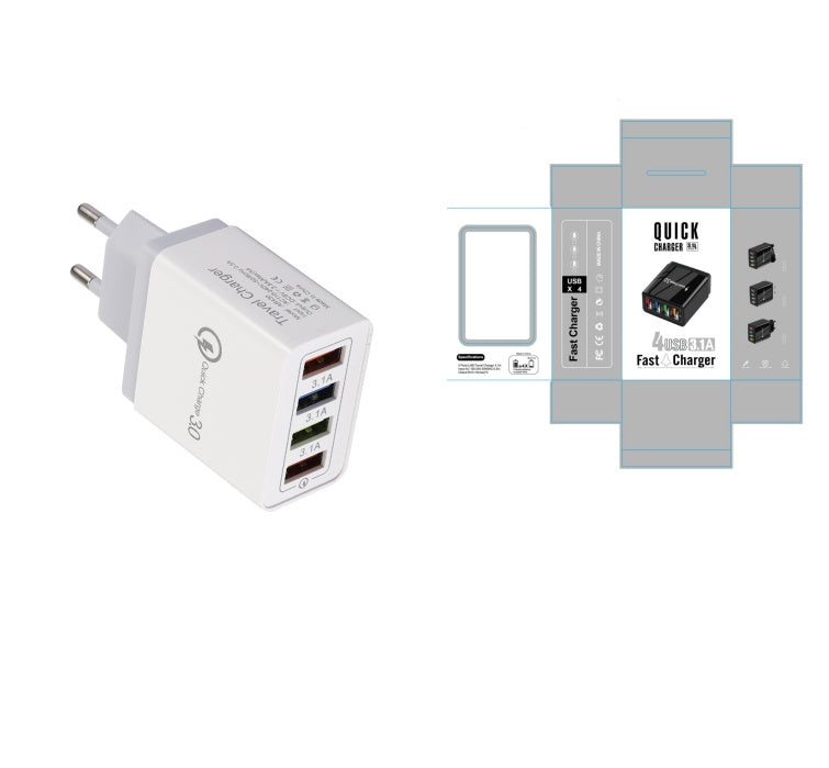 USB charger Quick Charge 3.0 4-port adapter for tablets, portable wall charger, fast charger