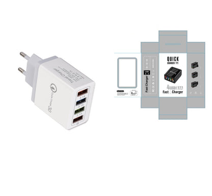 USB charger Quick Charge 3.0 4-port adapter for tablets, portable wall charger, fast charger
