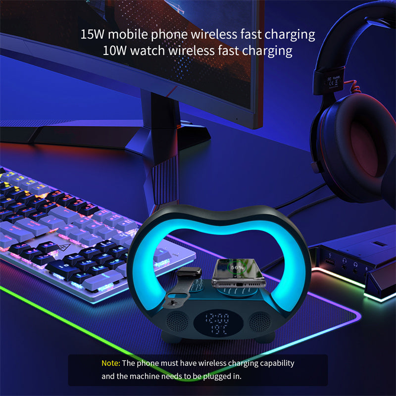 New 6-in-1 smart remote control, Bluetooth compatible, ambient LED table lamp, multifunctional wireless charger, night light, Bluetooth compatible speaker