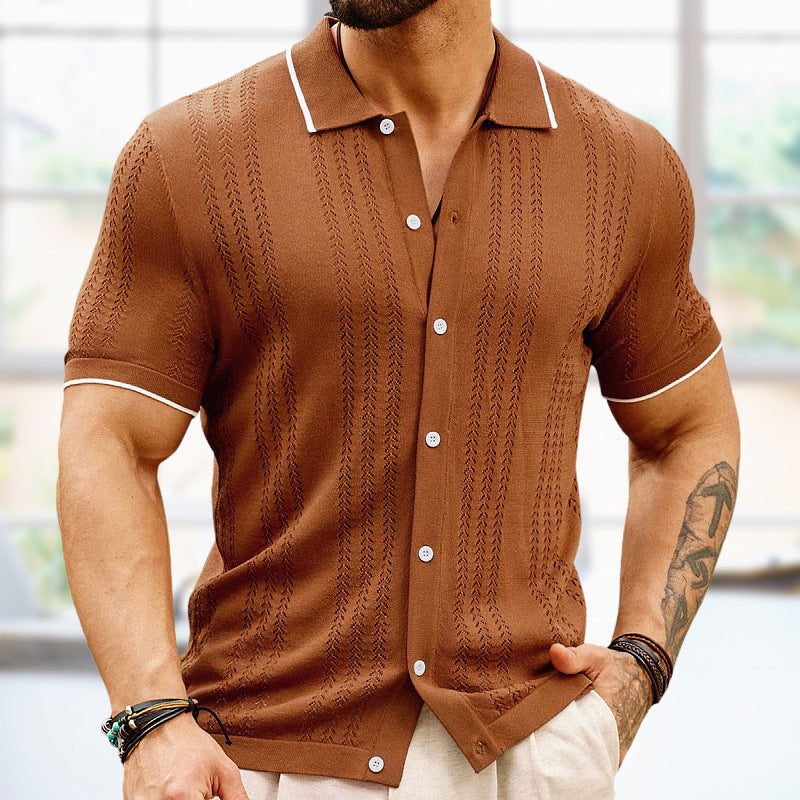 Modisch Kurzarm Knopfleiste Revers Poloshirt