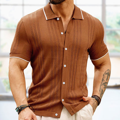 Modisch Kurzarm Knopfleiste Revers Poloshirt