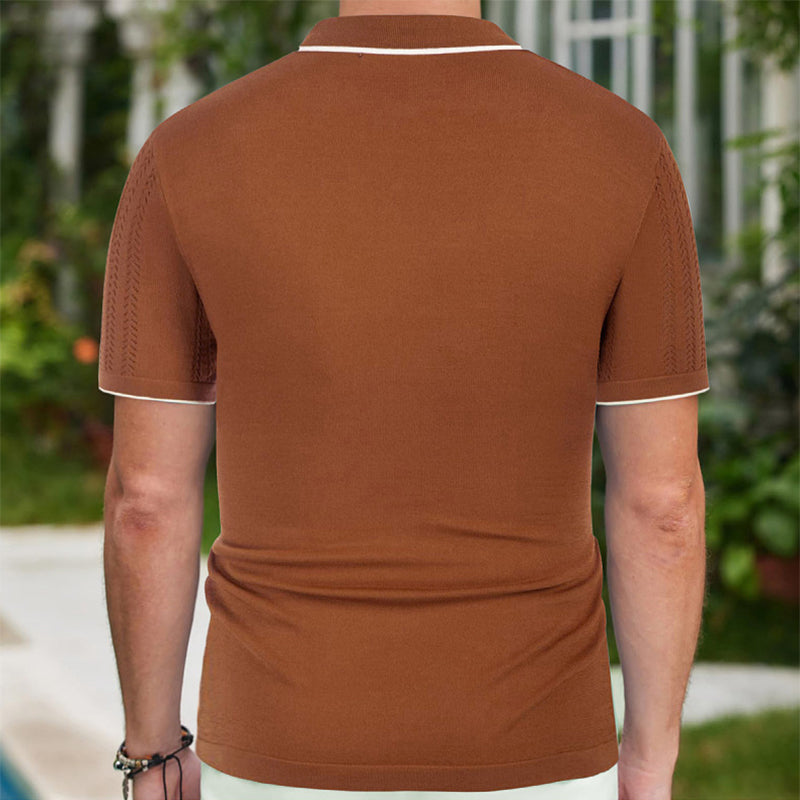 Modisch Kurzarm Knopfleiste Revers Poloshirt