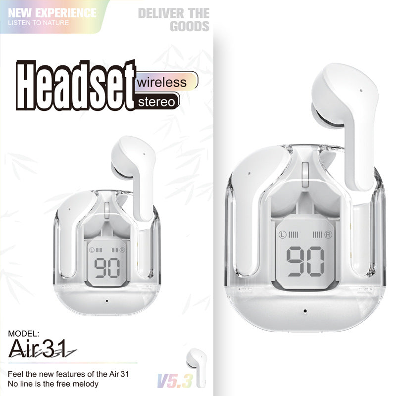 New transparent mini Bluetooth headset with digital display, ENC noise cancellation, wireless sports and music playback