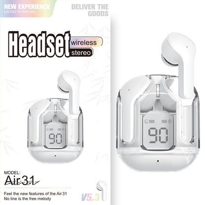 New transparent mini Bluetooth headset with digital display, ENC noise cancellation, wireless sports and music playback