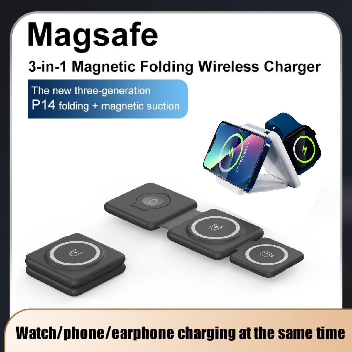 Magnetisches Magsafe Wireless USB Faltbar 3-in-1 Ladegerät