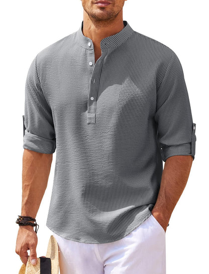 Casual long-sleeved stand-up collar plain shirt