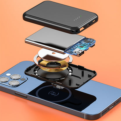 Mini power bank with fast charging function, magnetic, wireless, 5000 mAh, portable