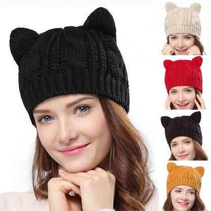 Handgefertigte Niedliche 3D Katzenohren Strickmütze