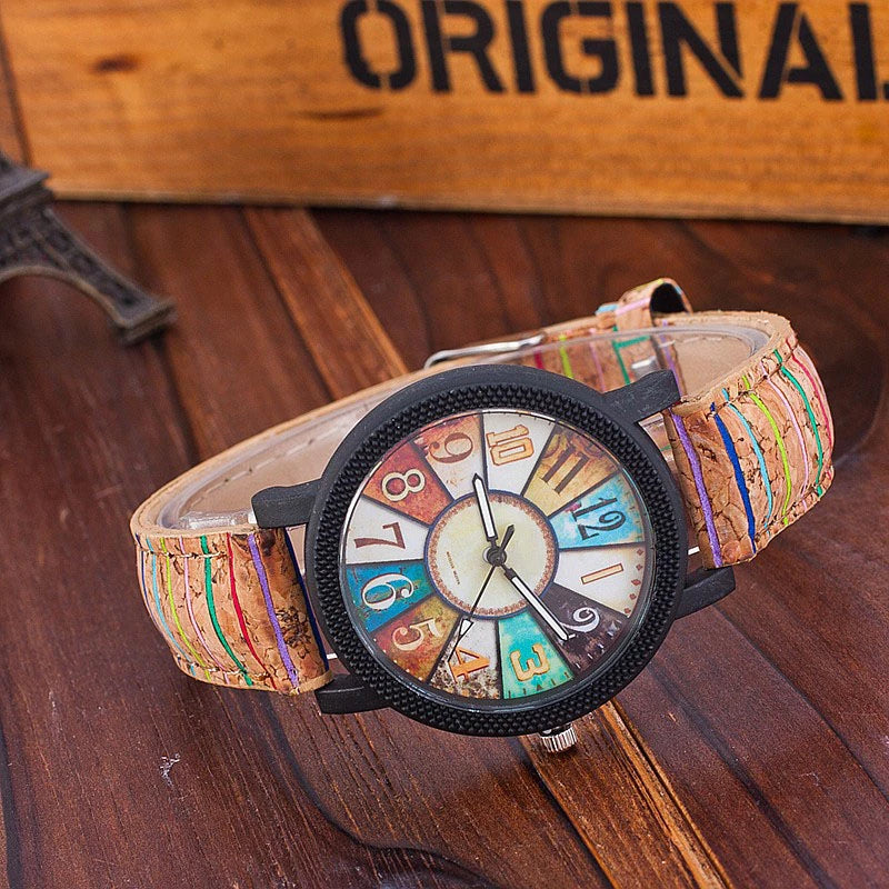 Brazalete vintage de cuarzo y cuero