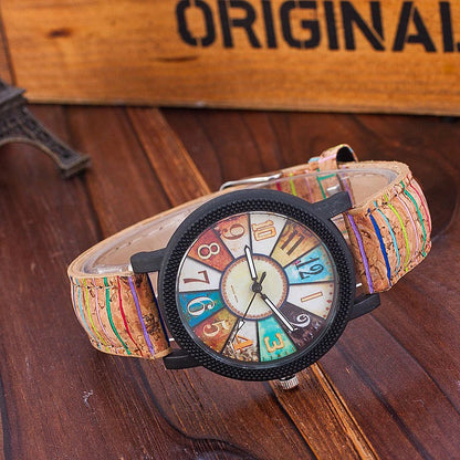 Brazalete vintage de cuarzo y cuero