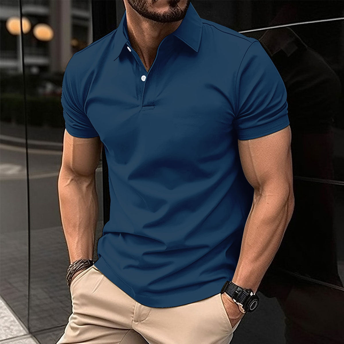 Kurzarm Knopfleiste Revers Poloshirt