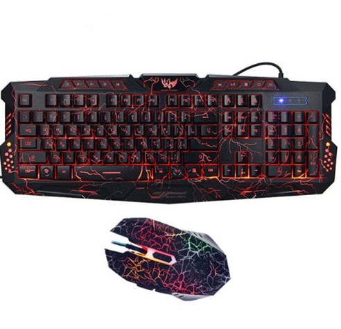J10 Tri-Color Backlit Wired Gaming Keyboard Set, Colorful Illuminated Gaming Mouse, Keyboard, Russian Keyboard