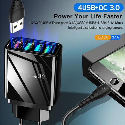 Illuminated 4-USB mobile phone charger with 3A charging port