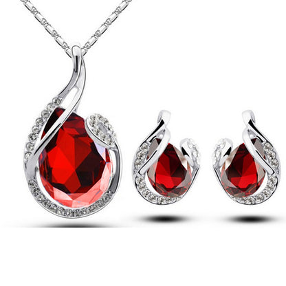 Halskette Ohrringe Tropfenform 3-Teiliges Strass Modeschmuck-Set