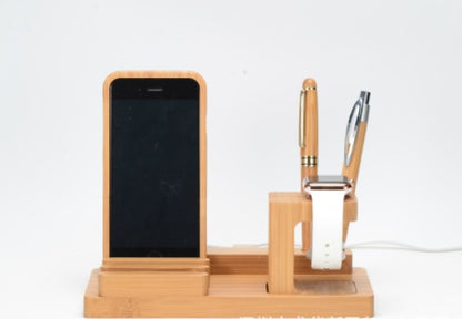 Compatible with Apple, bamboo, wood and phone holder for Apple Watch, wooden charging cradle, multifunctional flat phone base