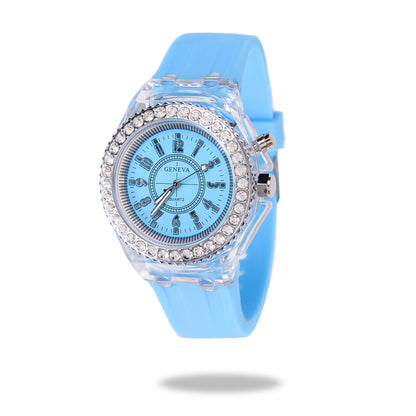 LED light frame Geneva quartz silicone women's wristwatches