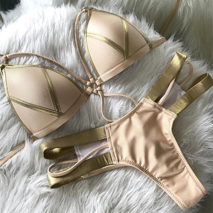 Push Up Trägertop Slip 2-teiliges Bräunungs-Bikini-Set