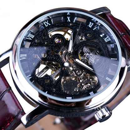 Golden Transparent Skeleton Retro Mechanische Herrenuhren