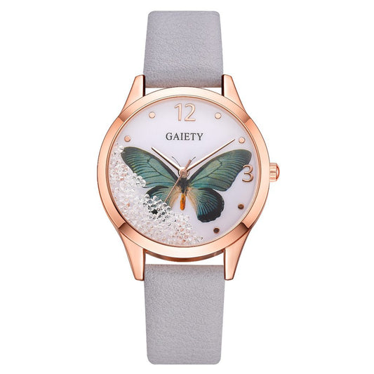 Gaiety Luxury Detachable Rhinestone Butterfly Leather Women's Wristwatches