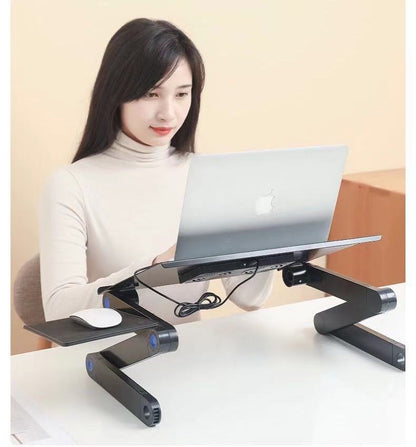 Foldable computer desk for notebooks with dual fans