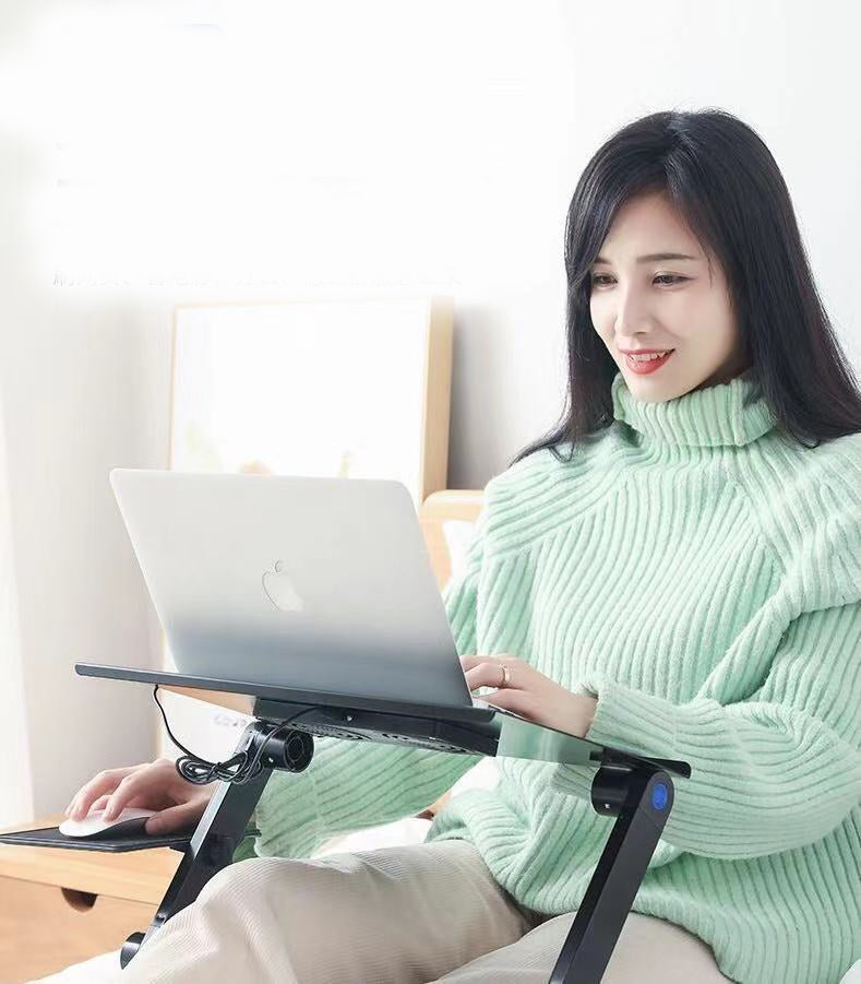 Foldable computer desk for notebooks with dual fans