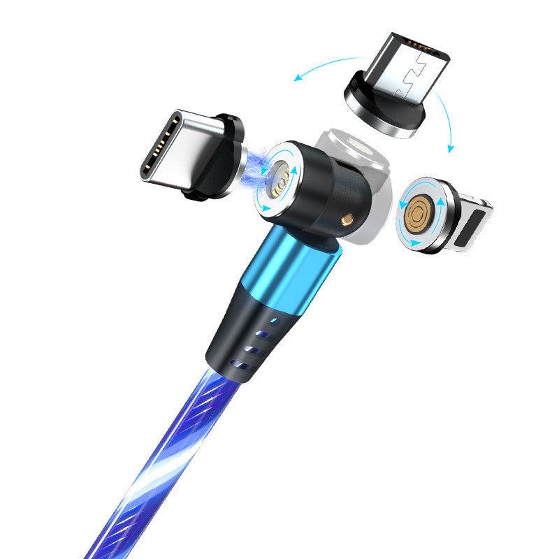 540° drehbares, leuchtendes Magnetkabel, 3A Schnellladekabel für Mobiltelefone mit LED-Beleuchtung, Micro-USB- und Typ-C-Anschluss für iPhones