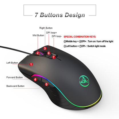Light-up gaming mouse, wired gaming mouse