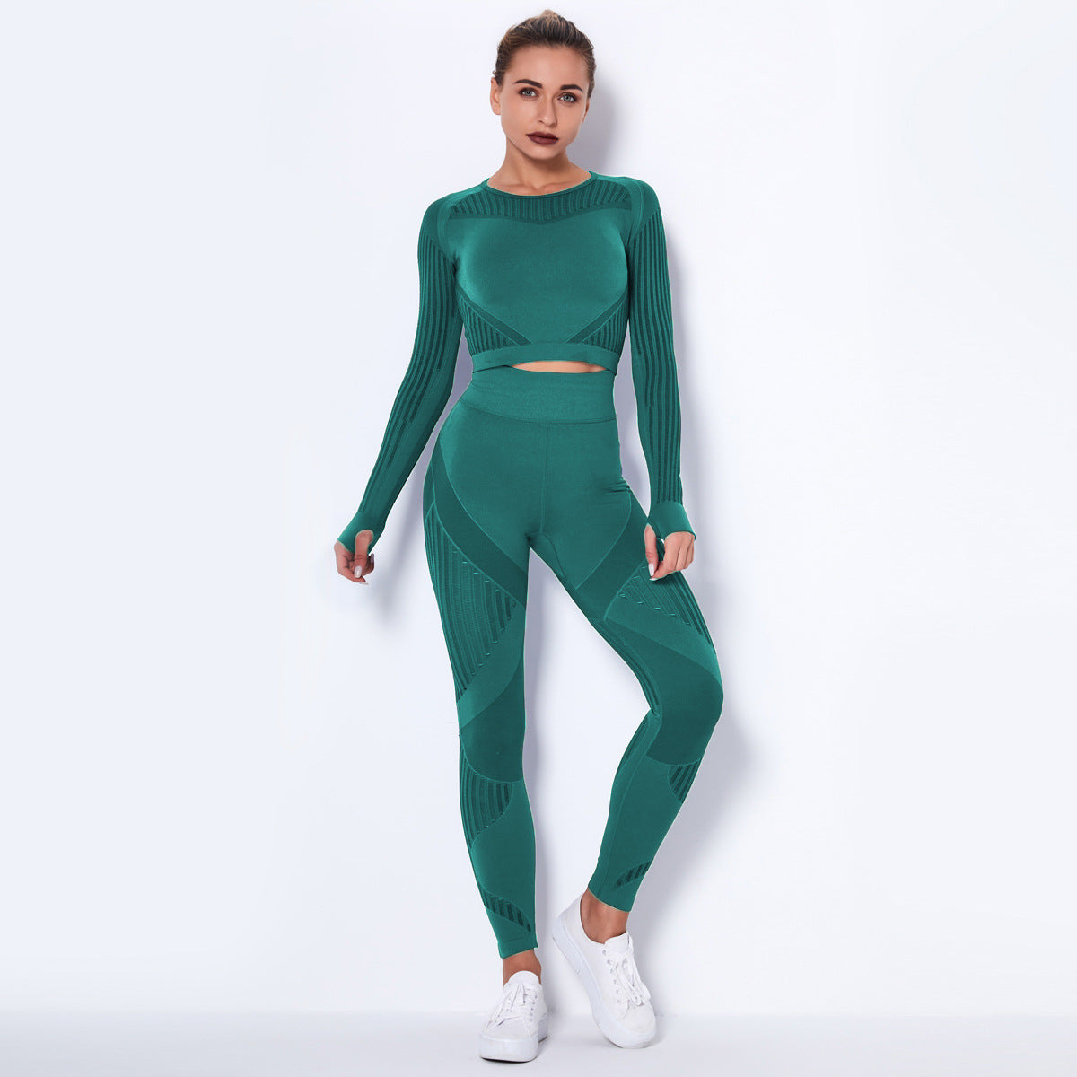 Seamless Knitted Absorbent Yoga Long Sleeve Suit